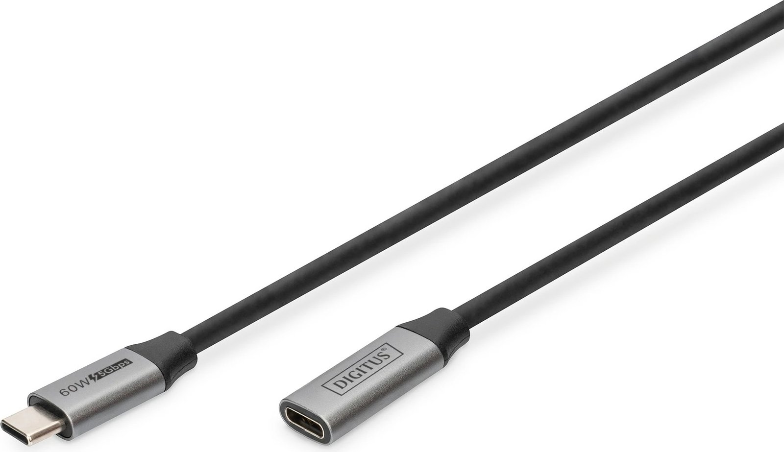 Kabllo USB-C Digitus 1m, zgjatues, 60W, e zezë