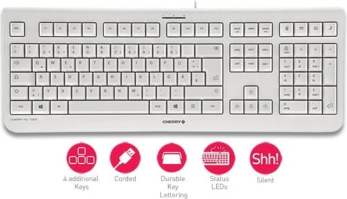 Tastierë Cherry KC 1000 me kabllo, CH layout, bardhë/gri