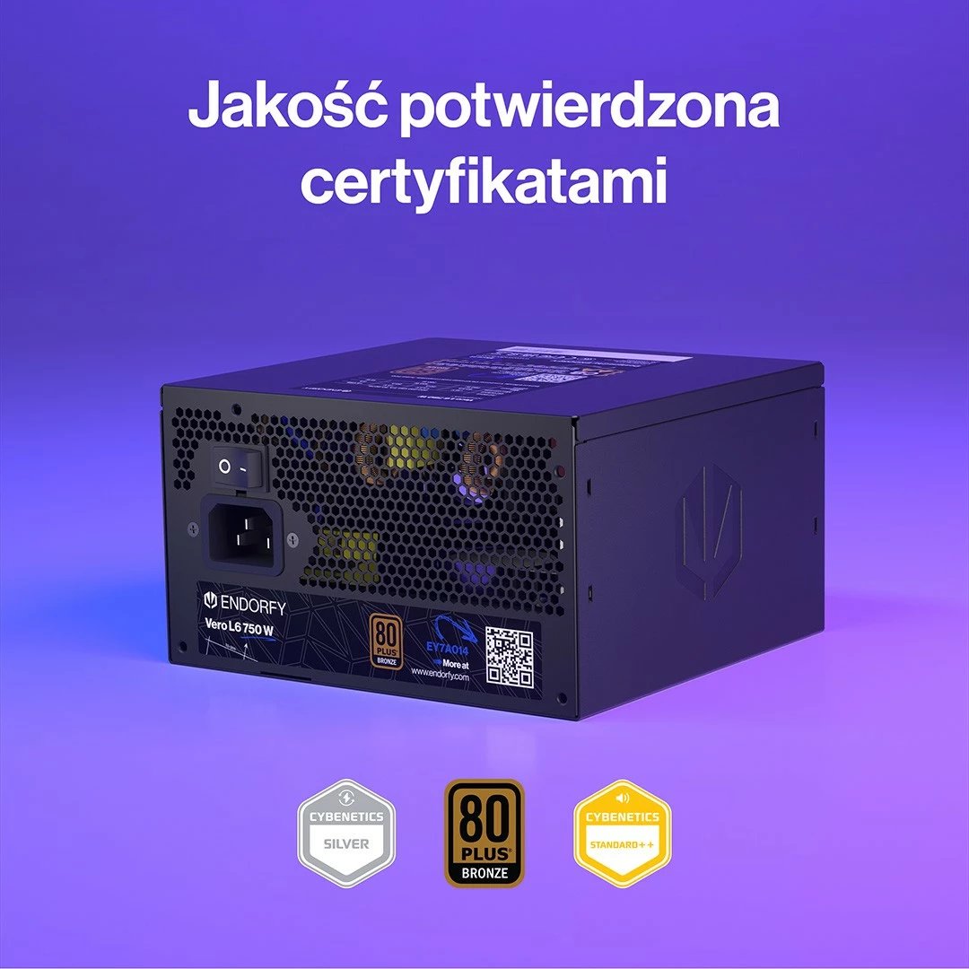 Furnizues energjie ATX, Endorfy Vero L6 EY7A014, 750W 80 Plus Bronze, ATX 3.1, PCIe 5.1 12V-2x6, jo modular, e zezë