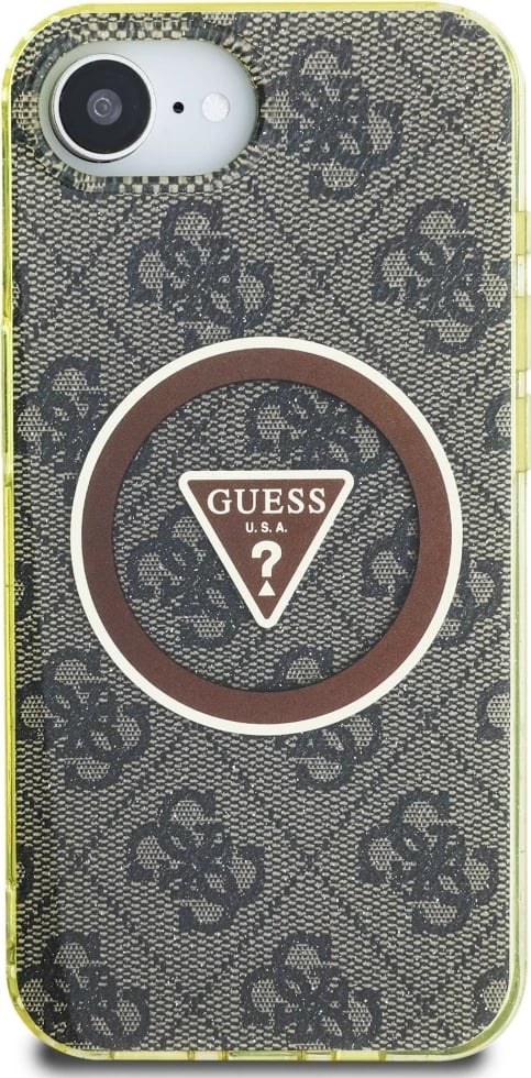 Mbështjellës Guess IML Metal Glitter 4G Circle Triangle MagSafe për iPhone 16e, Kafe