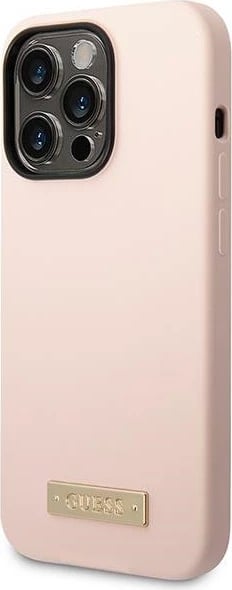 Mbështjellës Guess GUHMP14XSBPLP për iPhone 14 Pro Max 6.7", silikon, MagSafe, rozë
