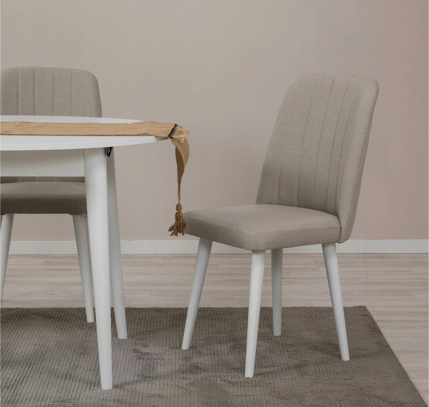 Tavolinë me karrige, zgjatshme, 5 copë, Skye Decor, Vina 1005 5, e bardhë, krem