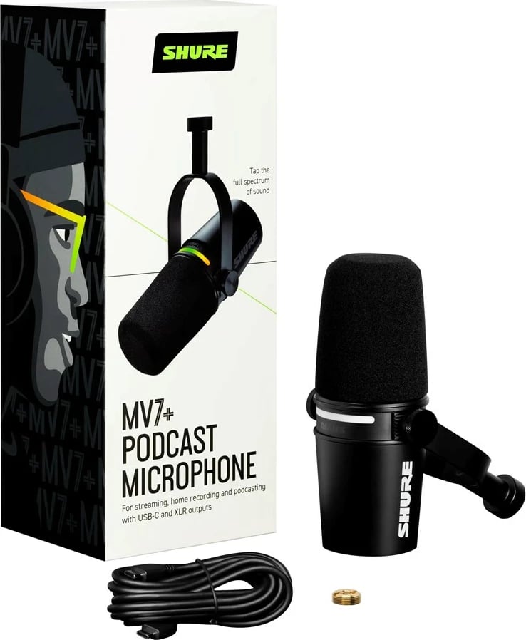 Mikrofon dinamik Shure MV7+-K, USB-C/XLR, i zi
