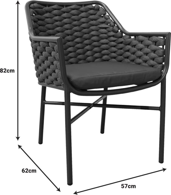 Karrige me krahë Ortegia, alumini, ngjyrë antracit, 57x62x82cm