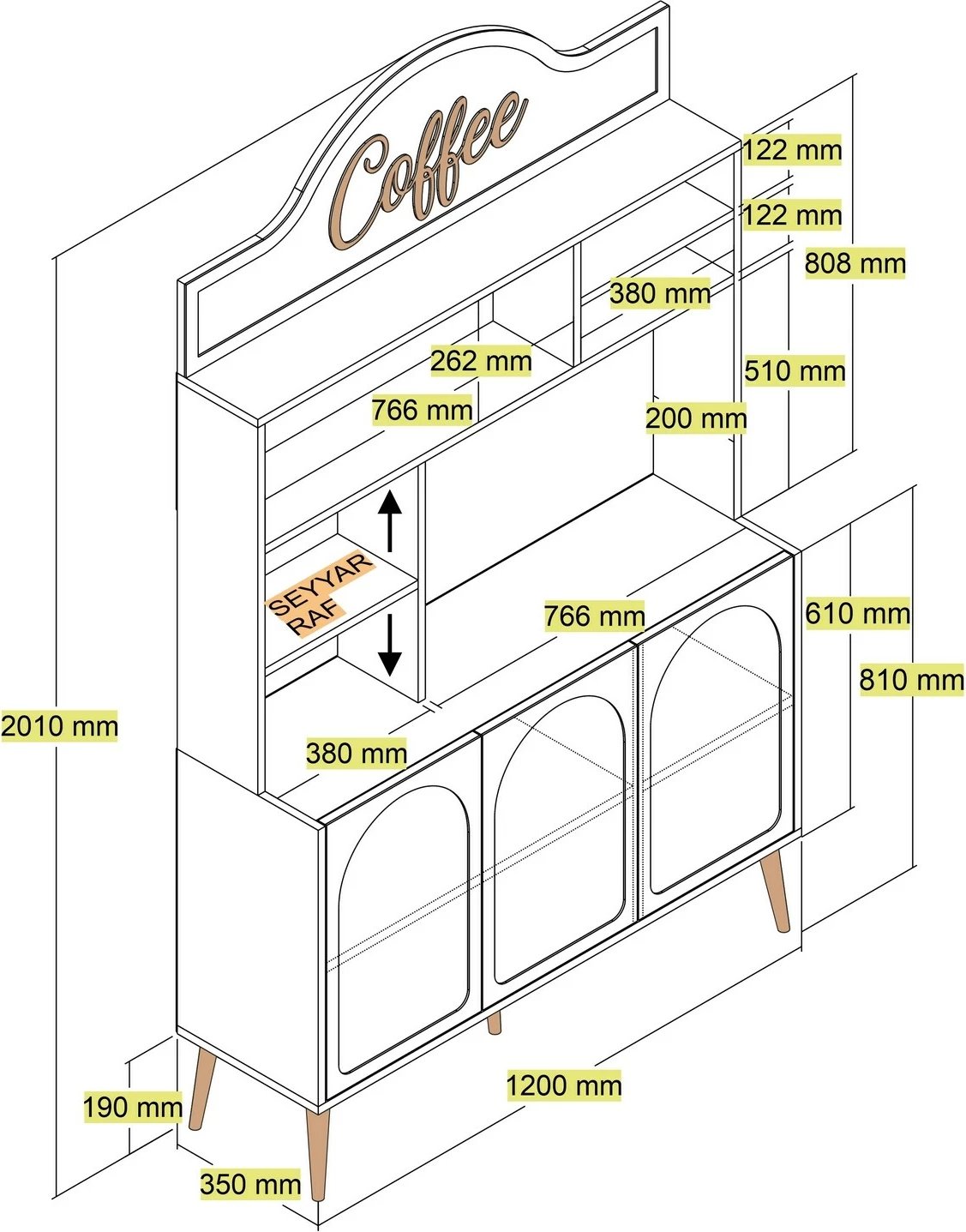 Dollap për kafe, Skye Decor Lyon 120, i bardhë, i artë