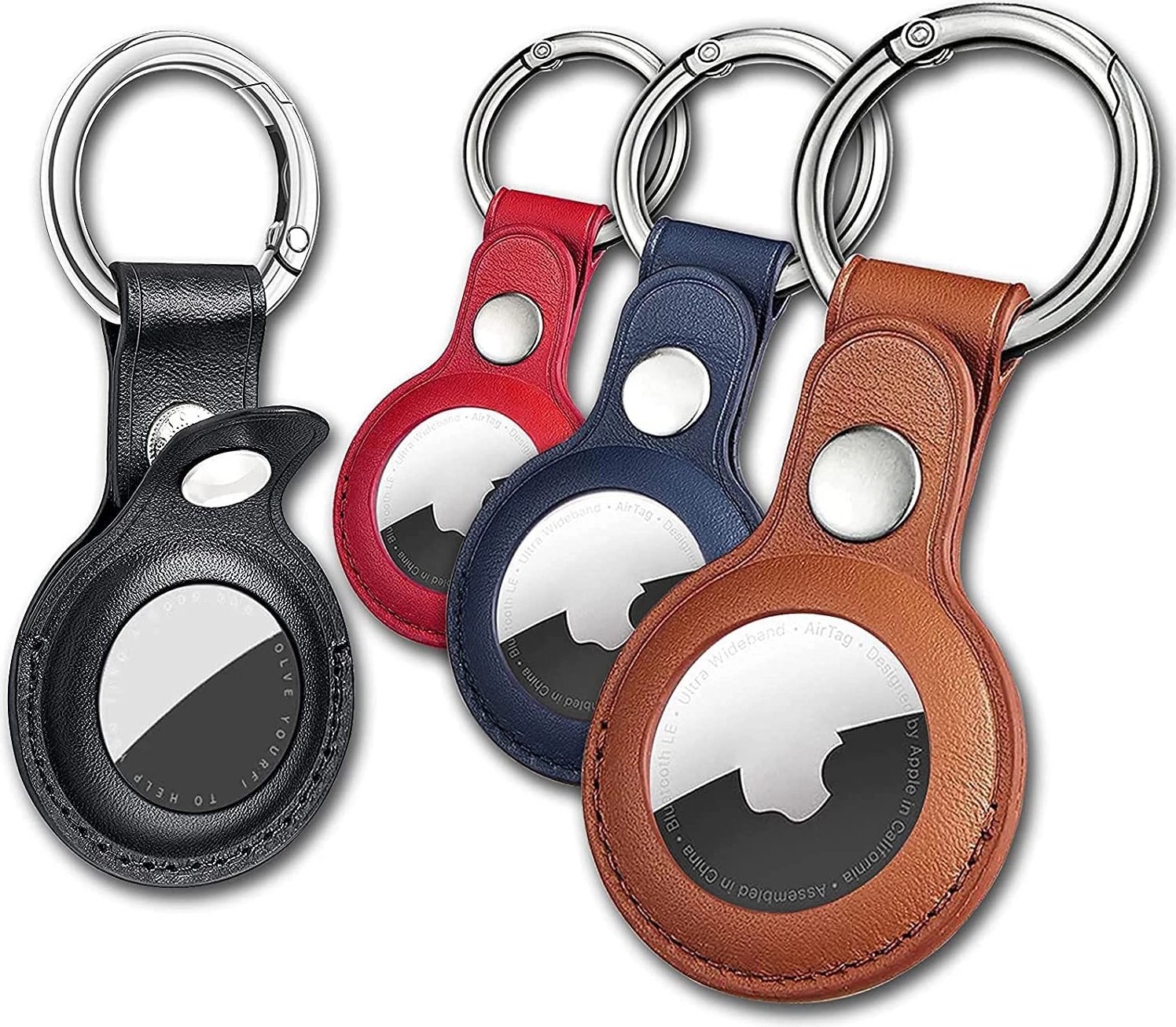 Mbështjellës Hurtel për Apple AirTag, PU lëkurë, 4 copë, e zezë, kafe, e kuqe, blu