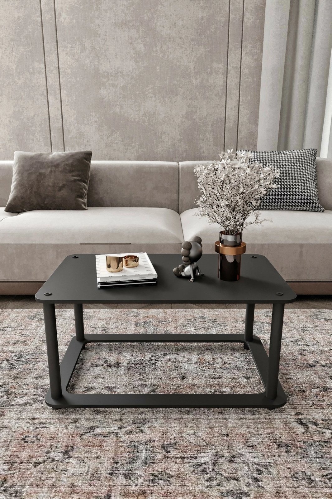 Tavolinë kafeje Skye Decor, e zezë, Hole Rect