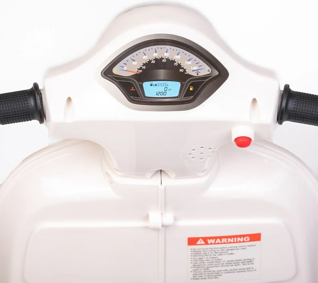 moto elektrike për fëmijë Baby Mix Vespa 6V 4.5Ah 30W me LED, muzikë dhe rrota ndihmëse, e bardhë