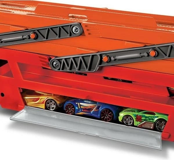 Kamion lodër Hot Wheels Mega Transporter Truck 50th Anniversary, plastikë, zi/portokalli/kuq