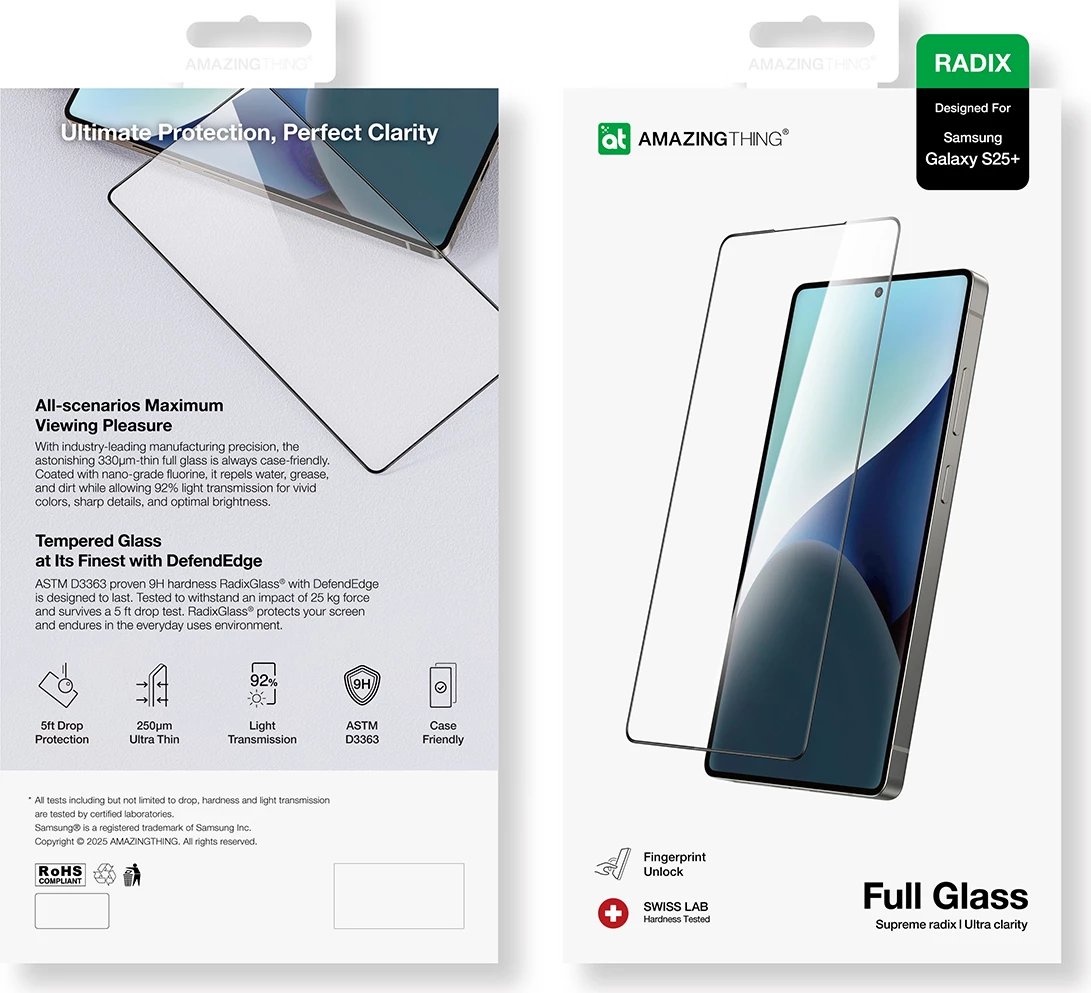 Xham mbrojtës AmazingThing Radix Full Glass për Samsung Galaxy S25+, transparent