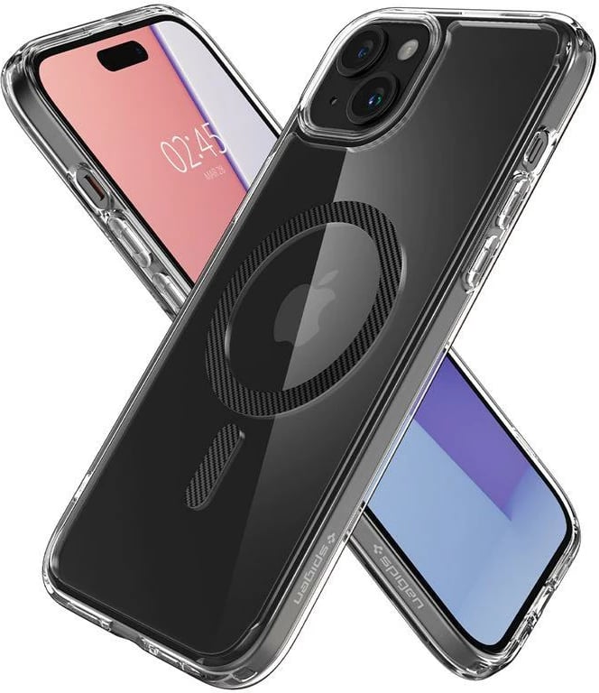 Mbështjellës Spigen Ultra Hybrid MagSafe për iPhone 15 Plus, Transparent/Gri (carbon)