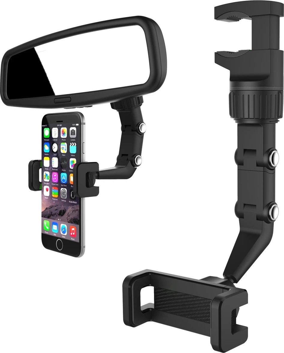 Mbajtës i rregullueshëm për celular Hurtel për pasqyrë të makinës, i zi