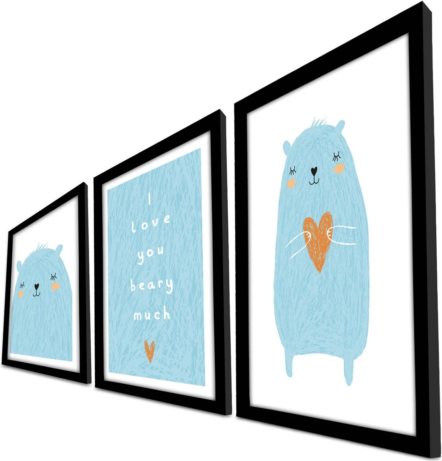 Set pikturash dekorative me kornizë MDF, 3 pjesë, Wallity, 3P3853SCT-003, ngjyrë kaltër dhe bardhë