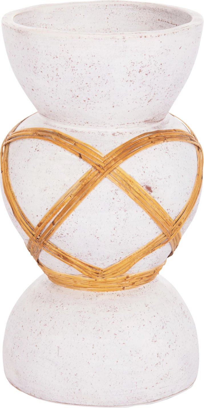 Vazo dekorative për dysheme MAYNARD, çimento fiber, ngjyrë e bardhë, ratan, Φ27.5x50Hcm