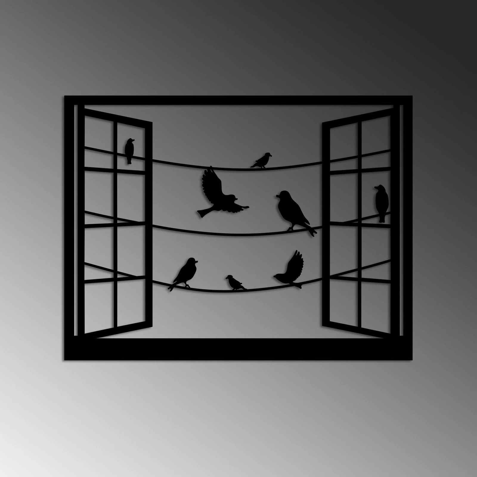 Aksesor dekorativ metalik për mur, zogj para dritares, Wallity - 3