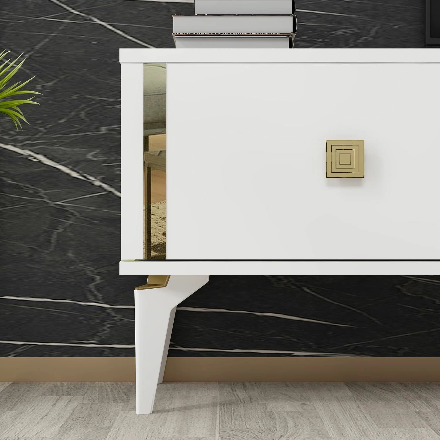 Komodë TV Skye Decor, e bardhë, e artë, Doruk