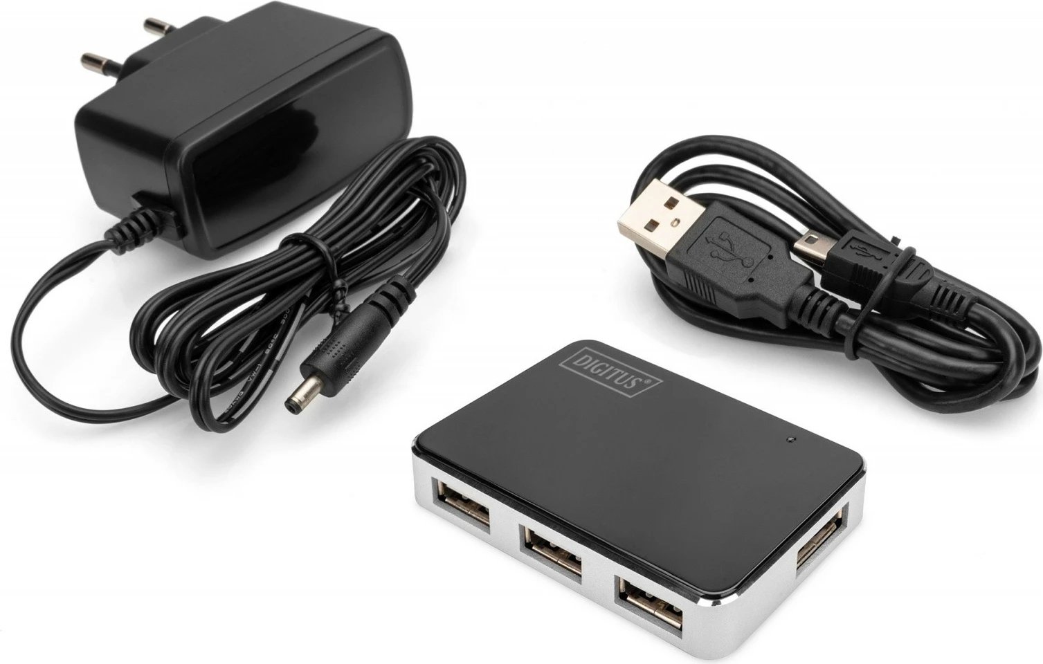 HUB USB Digitus DA-70220, 4 porta, aktiv, zi-argjendtë