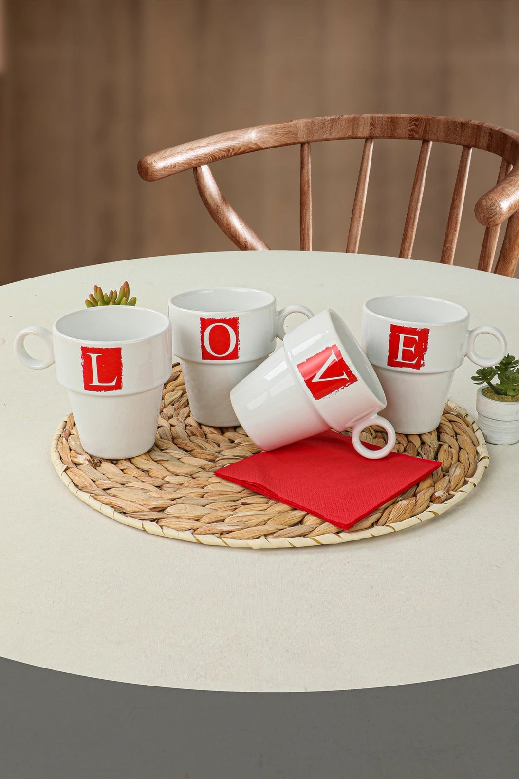 Set filxhanash (6 copë), Hermia Concept, ST102304F004A436500MASD400, bardhë-kuqe Set filxhanash (6 copë), Hermia Concept, ST102304F004A436500MASD400, bardhë-kuqe