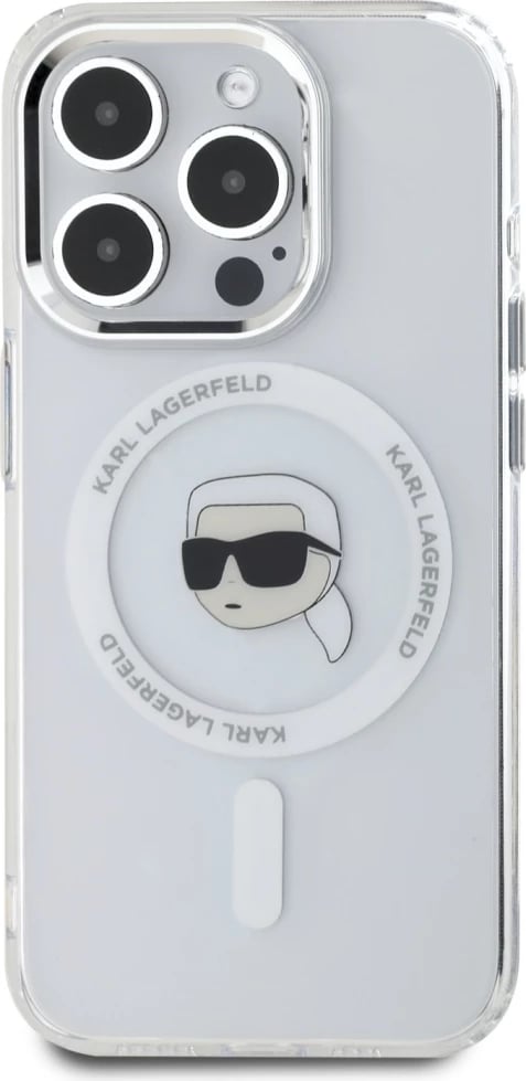 Mbështjellës Karl Lagerfeld IML Metal Karl Head MagSafe për iPhone 15 Pro, Bardhë