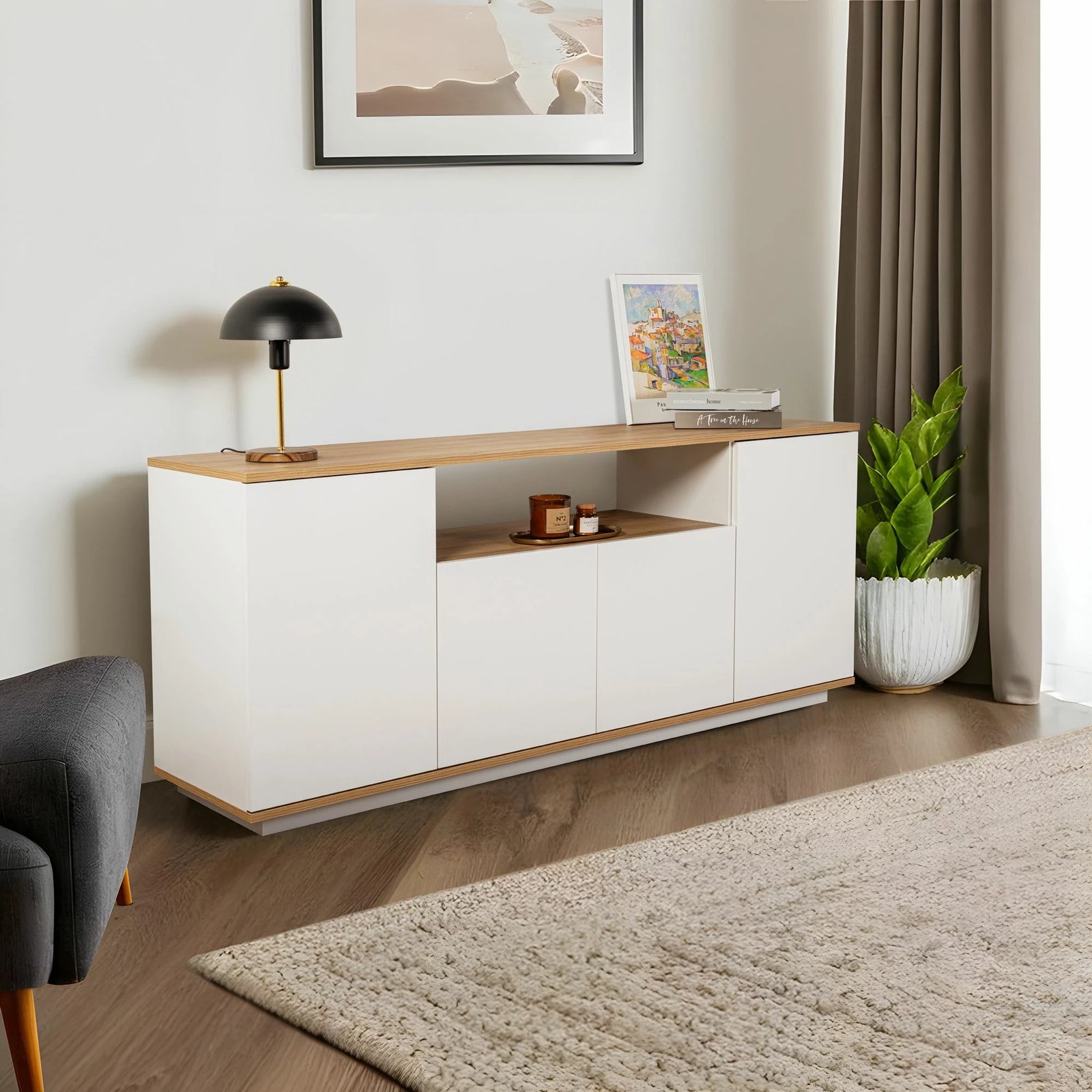 Konsol Skye Decor, Arista, e bardhë, lisi Cadiz