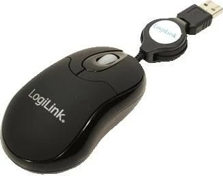Maus LogiLink ID0016, USB me kabllo të tërheqshme, optik, mini, i zi