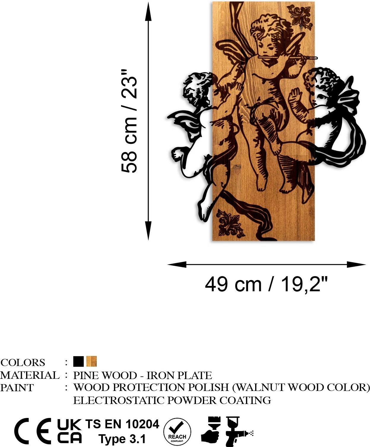 Aksesor dekorativ prej druri për mur, Wallity, Eros Team, ngjyrë arre dhe e zezë