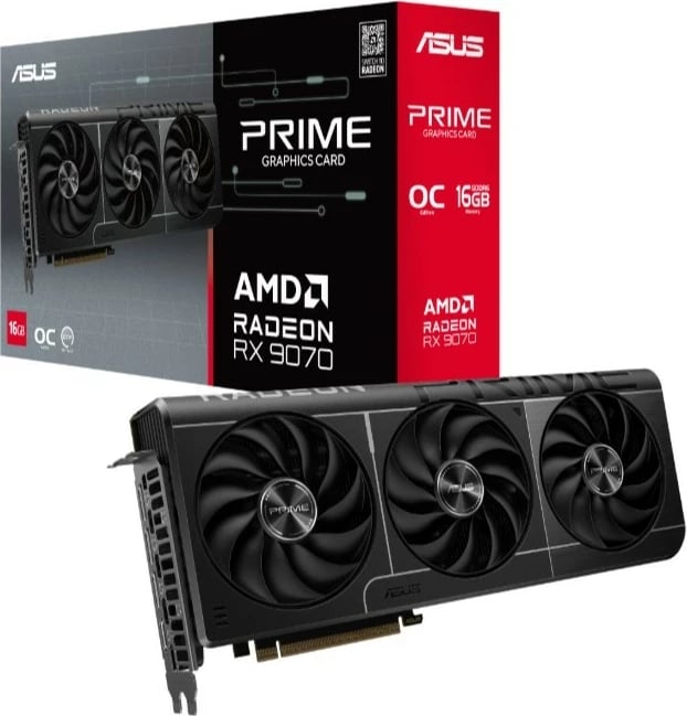 Kartelë grafike Asus Prime Radeon RX 9070 OC, 16GB GDDR6, 256-bit, PCI-E 5.0, 3 ventilatorë, E zezë