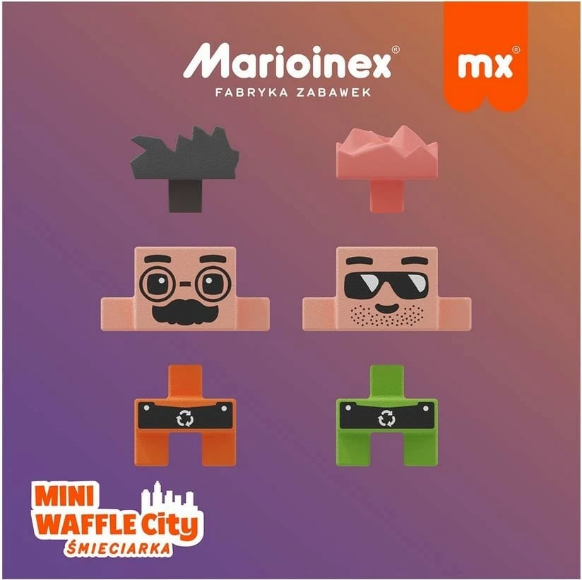 Set lodrash ndërtimi Marioinex Mini Waffle City Garbage Truck, 148 pjesë, me figurina