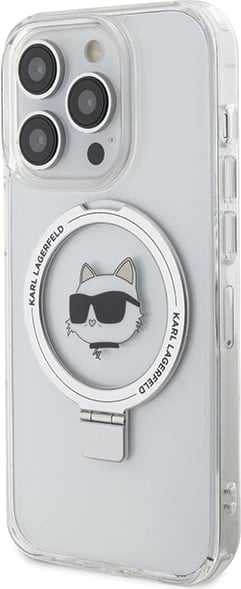 Mbështjellës Karl Lagerfeld KLHMP15XHMRSCHH për iPhone 15 Pro Max 6.7", Ring Stand Choupette Head, MagSafe, Bardhë