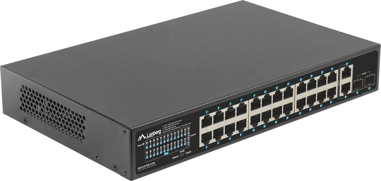 Switch Lanberg RSGE-24P-2GE-2S-250, 24 porte, i pa menaxhuar