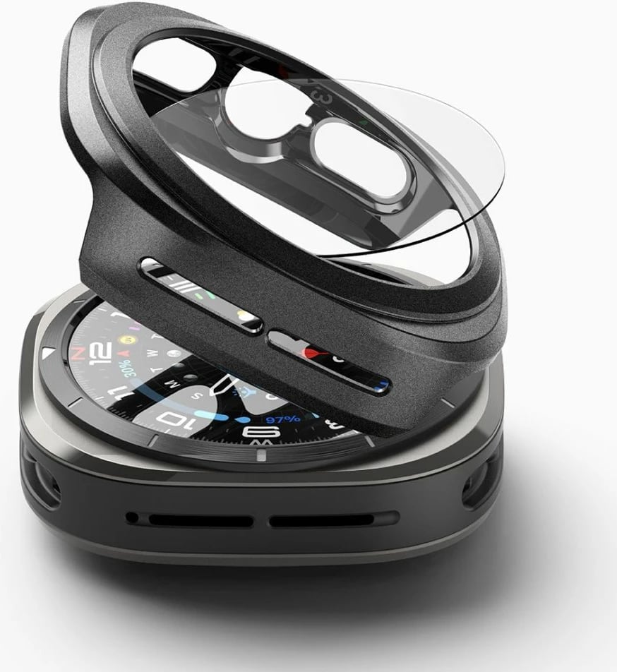 Mbështjellës + xham i temperuar Ringke për Samsung Galaxy Watch Ultra 47mm, Zi, set Mbështjellës + xham i temperuar Ringke për Samsung Galaxy Watch Ultra 47mm, Zi, set