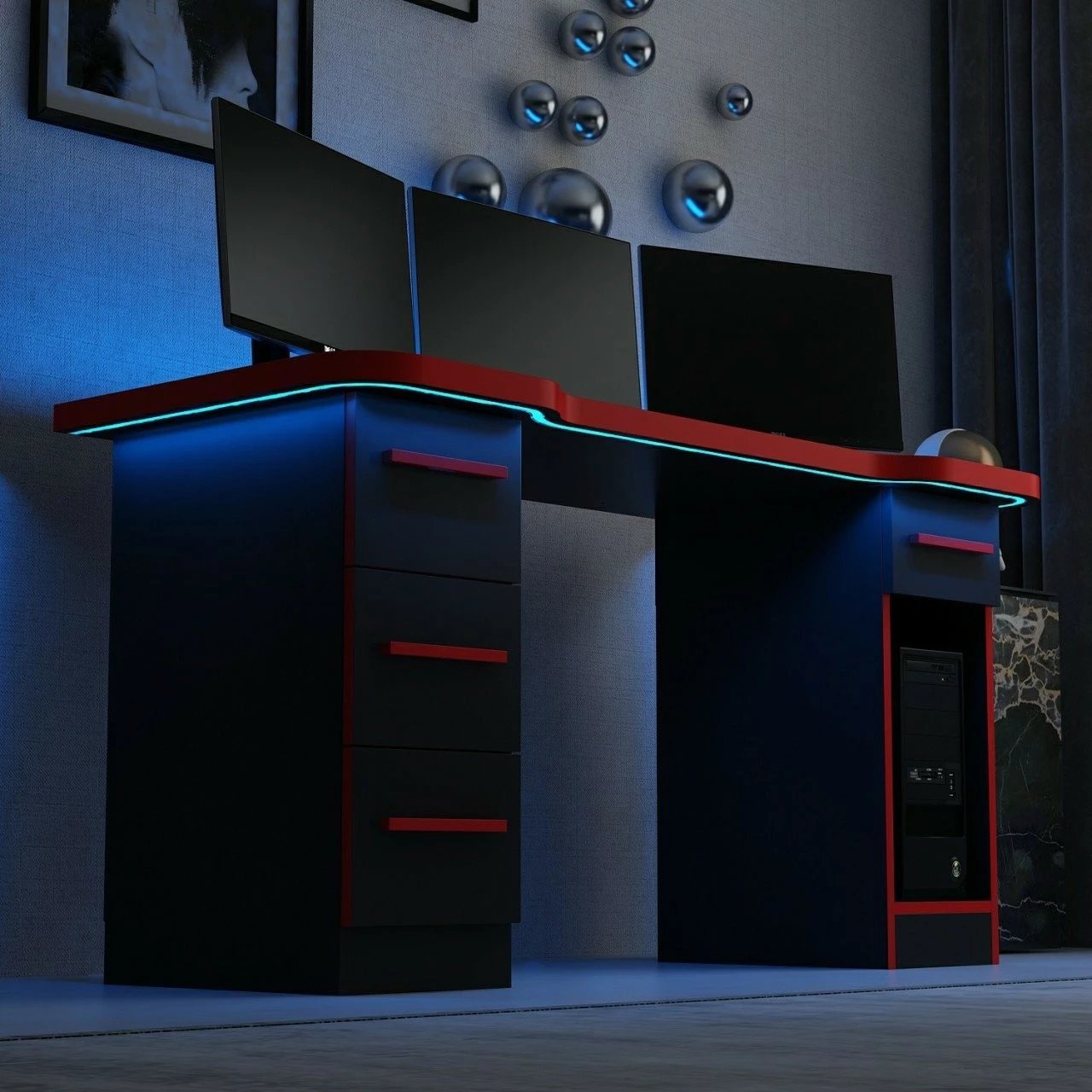 Tavolinë gaming Skye Decor, Phoenix 5, e zezë-kuqe