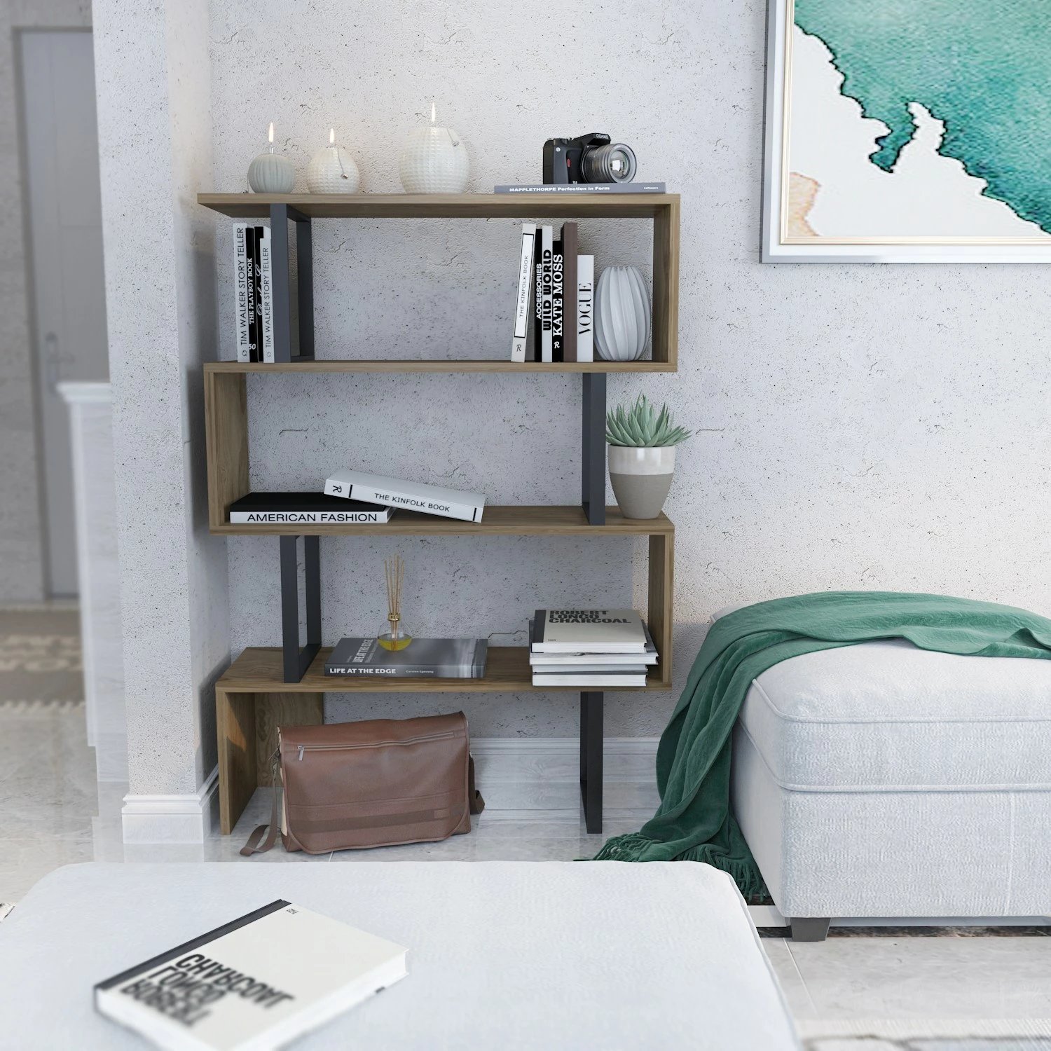 Raft librash Hanah Home Adriana, ngjyrë lis dhe e zezë, Ud