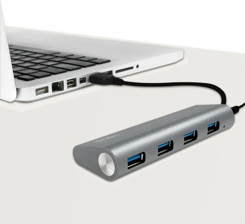 Hub USB LogiLink UA0307, 4xUSB 3.0, alumini, argjendtë