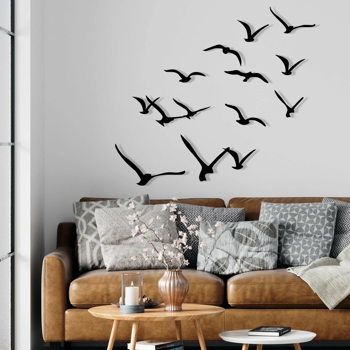 Aksesor muri dekorativ metalik Wallity, Migration, set 11 copë, ngjyrë e zezë