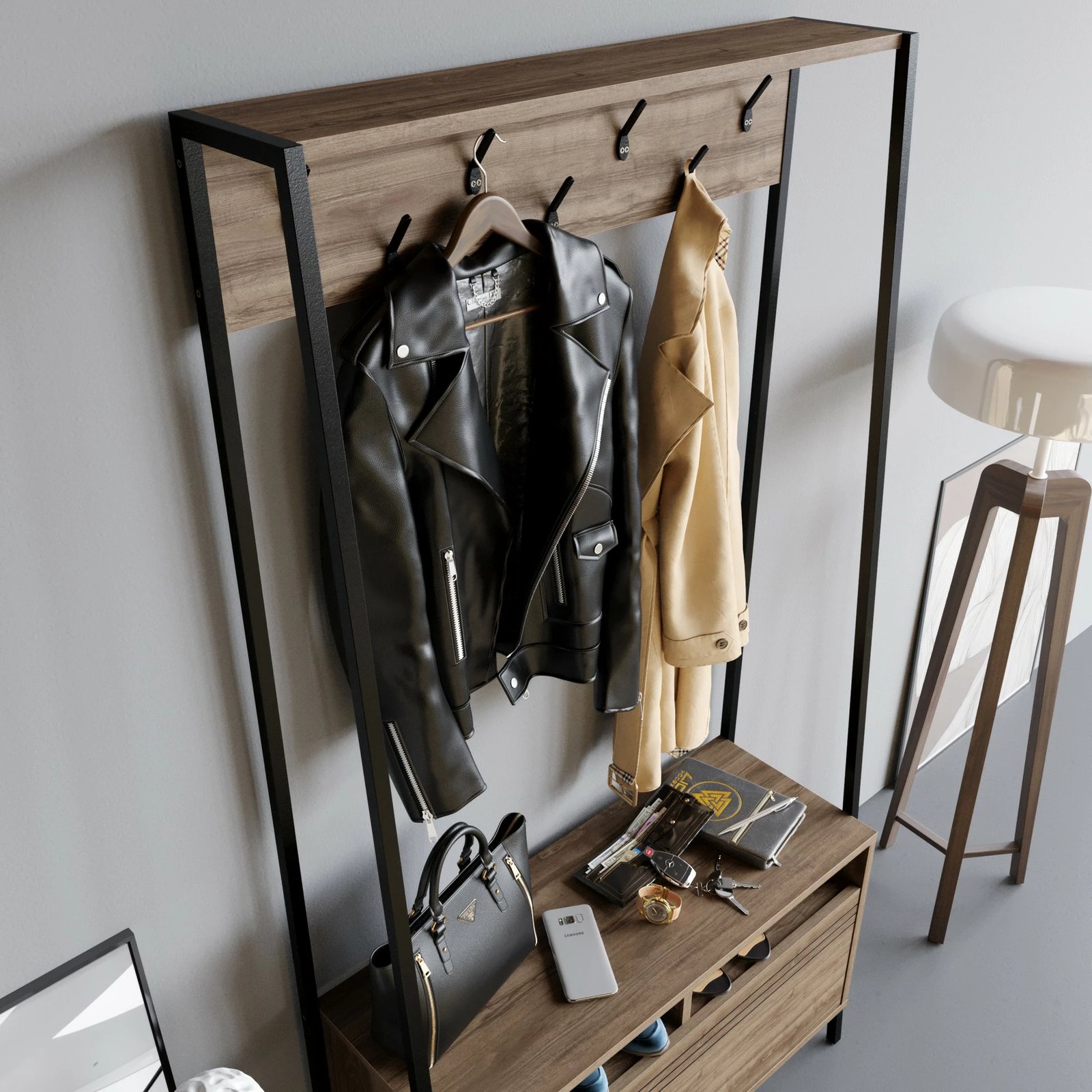 Stendë për korridor Hanah Home, Devin, ngjyrë arre dhe e zezë