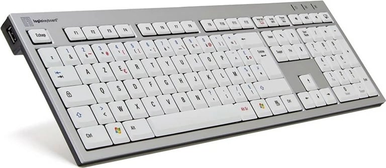 Tastierë LogicKeyboard Premium PC Line FR, slim, për PC, bardhë/gri