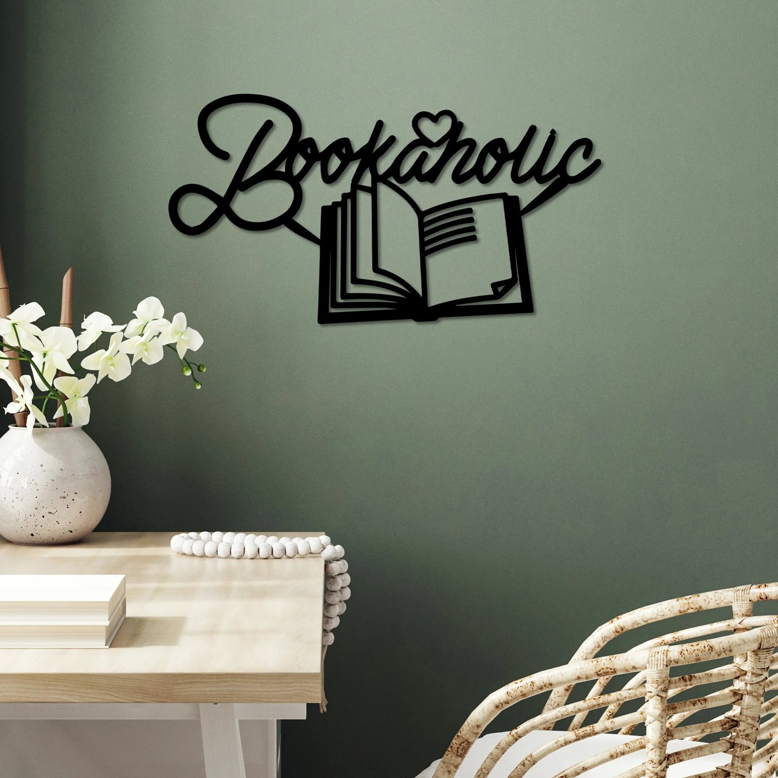 Aksesor dekorativ metalik për mur, Wallity, Book a Holic, ngjyrë e zezë, 58x30cm