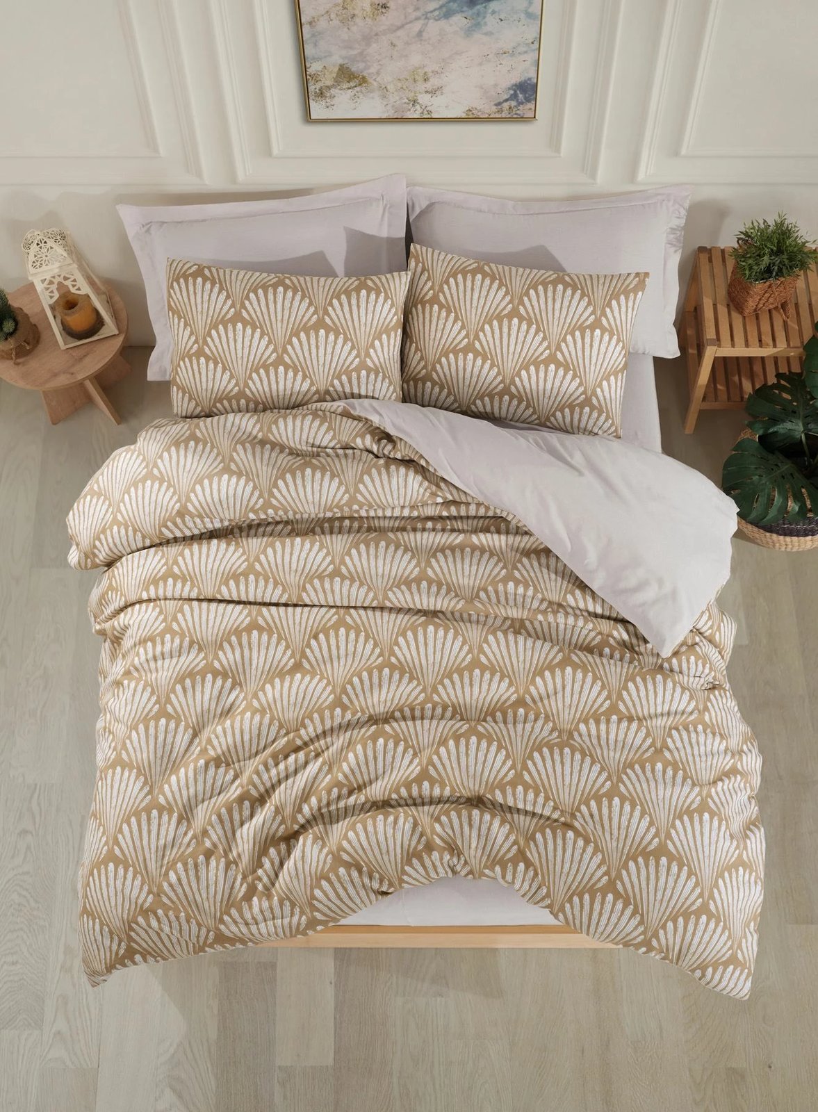 Set mbulesë jorgan për teke XL, Yelpaze, ngjyrë kafe