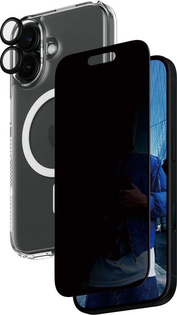 Mbështjellës PanzerGlass për iPhone 16, 3-in-1, mbrojtje privatësie, transparent