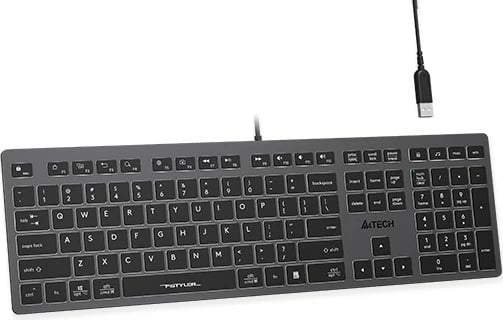 Tastierë A4 Tech FStyler FX60H, me ndriçim LED të bardhë, me kabllo, Gri
