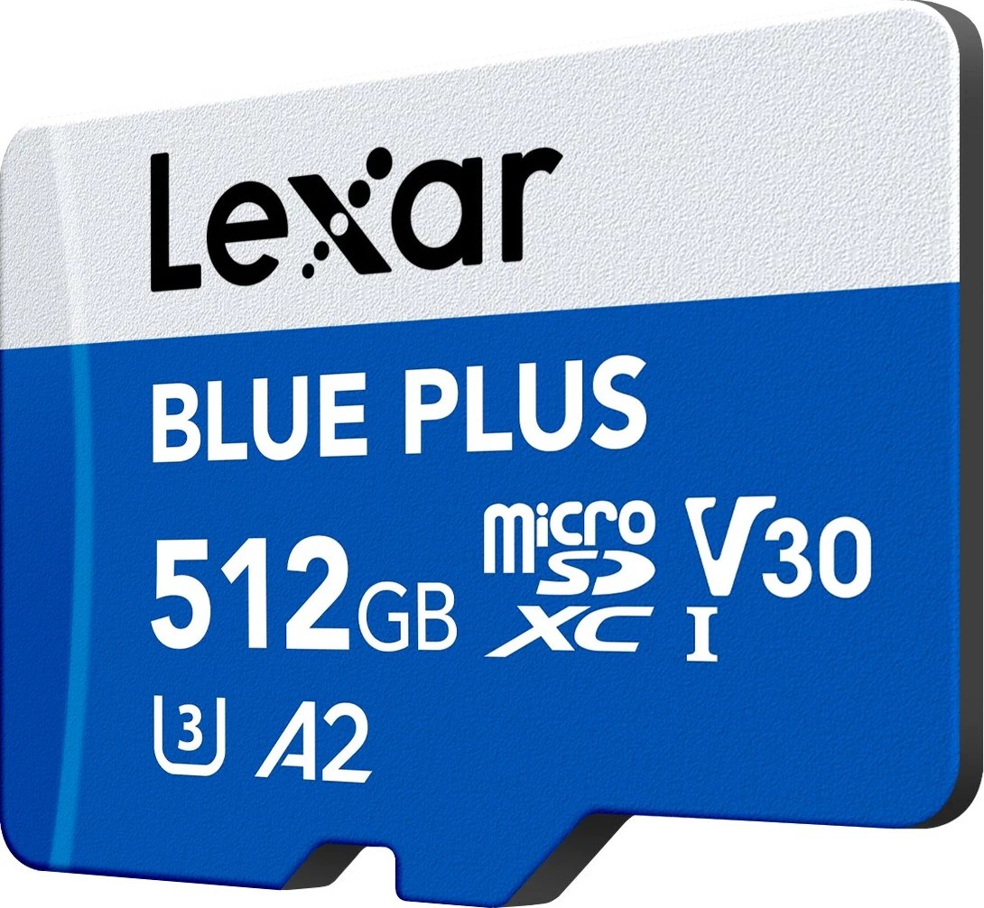 Kartë memorje microSD, Lexar, Blue Plus (LMSBLPL512G-BNANG), 512GB, UHS-I C10 A2 U3 V30, 170MB/s, me adapter SD, blu