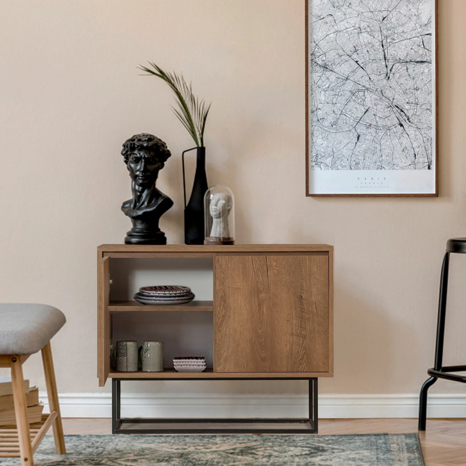 Konsolë Hanah Home, Zuri, ngjyrë arre dhe e zezë