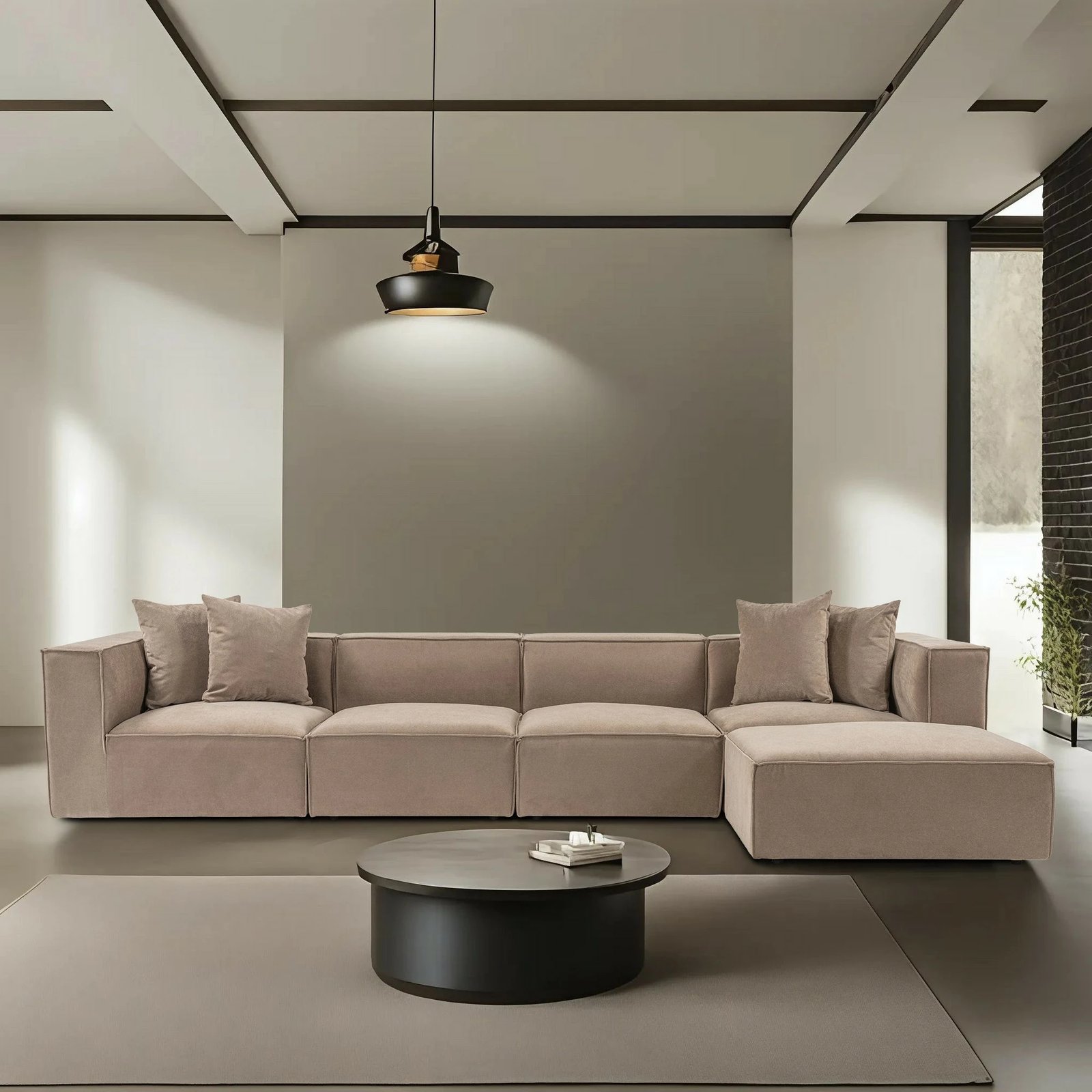 Kënd-sofë Sora me pouffe, ngjyrë kapuçino, Atelier del Sofa Kënd-sofë Sora me pouffe, ngjyrë kapuçino, Atelier del Sofa