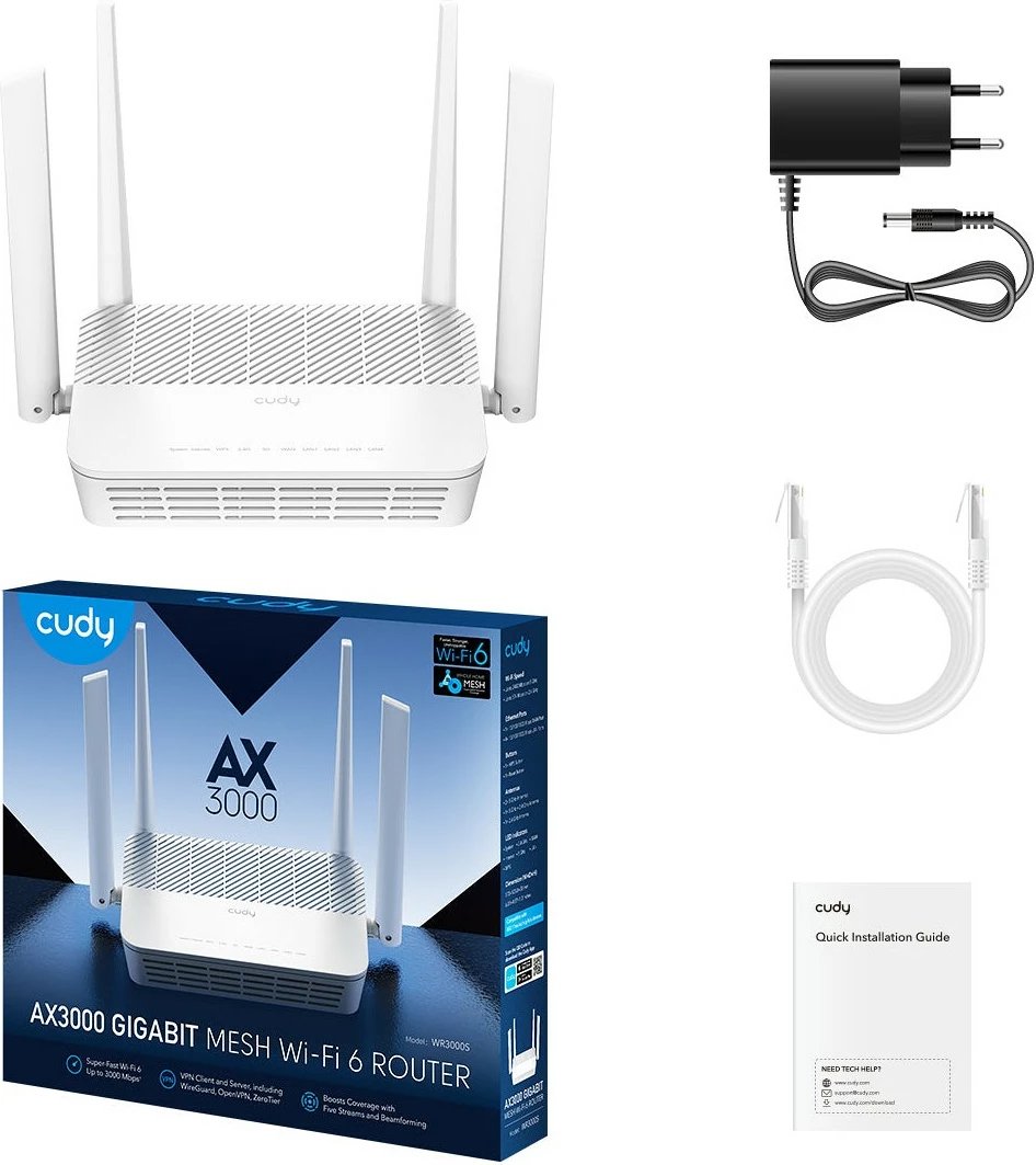 Router Cudy AX3000 Gigabit Wi-Fi 6, i bardhë