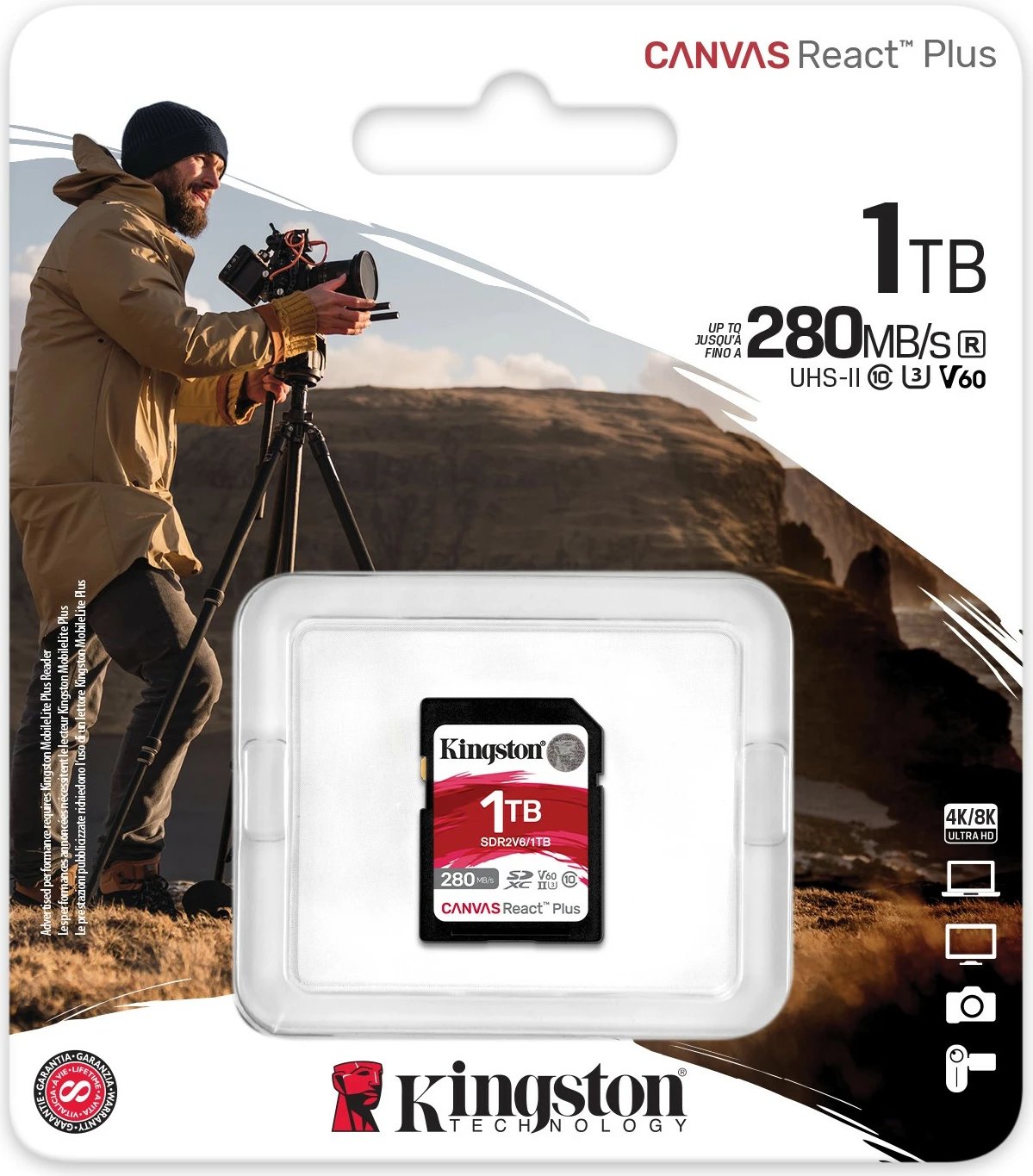 Kartelë memorie Kingston Canvas React Plus 1TB, SDXC, UHS-II, Class 10, V60, e zezë
