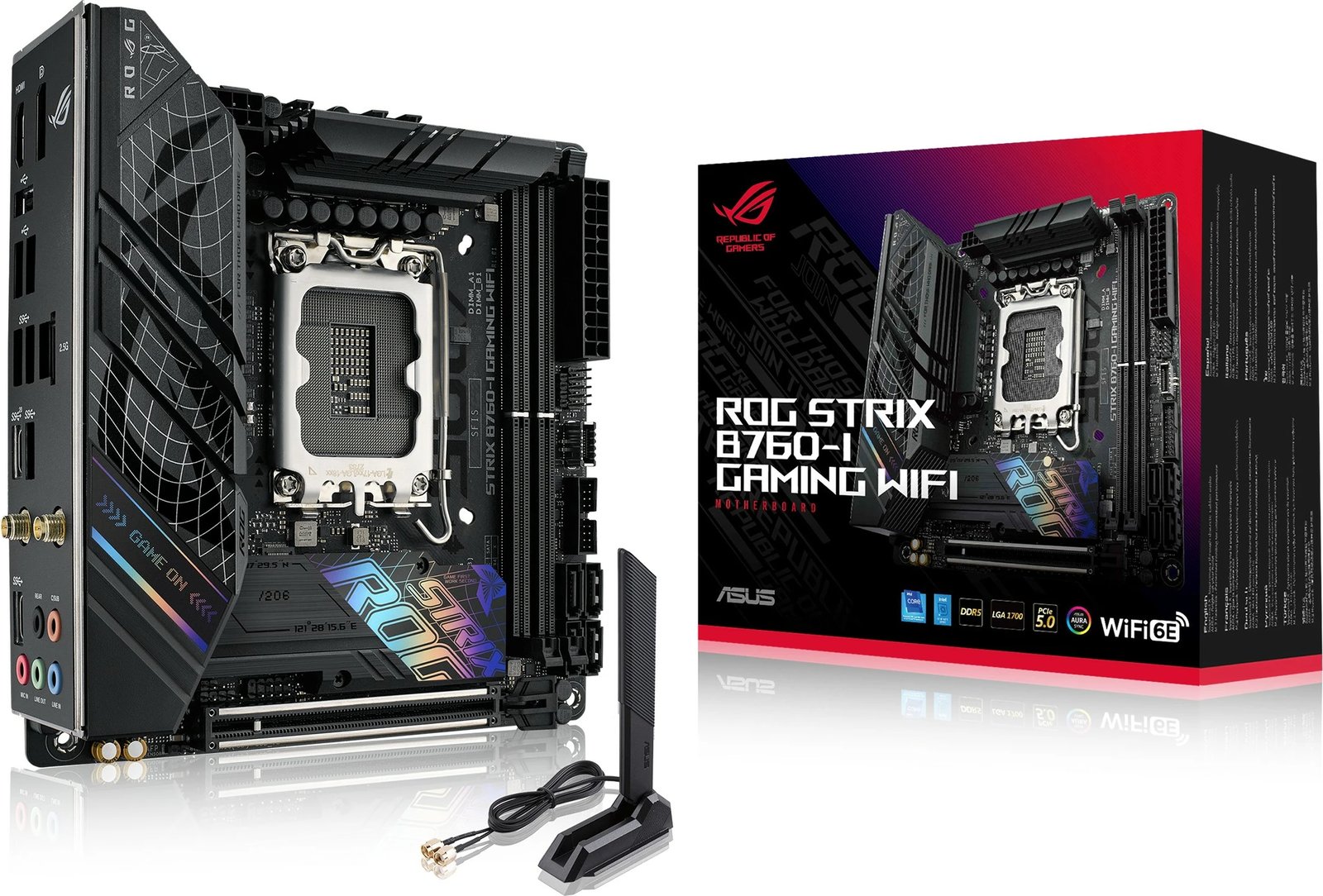 Pllakë amë ASUS ROG STRIX B760-I GAMING WIFI, Intel, LGA 1700, DDR5-SDRAM, 64 GB
