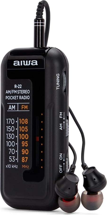 Radio xhepi AIWA R-22BK, AM/FM, me kufje, e zezë/portokalli