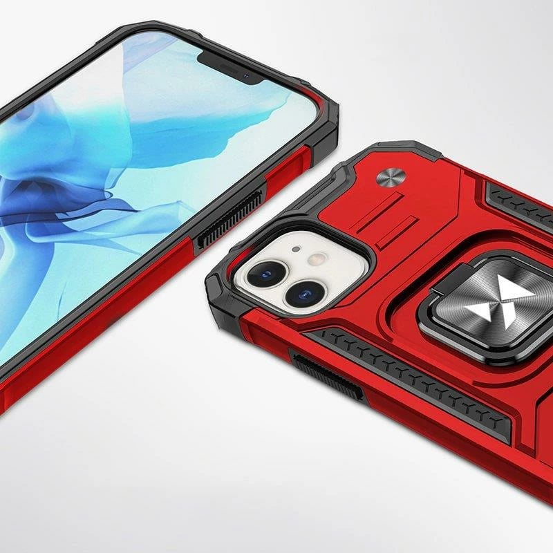 Mbështjellës Wozinsky Ring Armor për iPhone 14 Plus, me unazë dhe mbajtëse, e kuqe