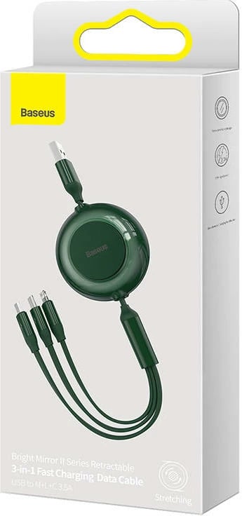 Kabllo 3-në-1 Baseus Bright Mirror 2, 1.1m, USB në Micro USB/USB-C/Lightning, e gjelbër Kabllo 3-në-1 Baseus Bright Mirror 2, 1.1m, USB në Micro USB/USB-C/Lightning, e gjelbër